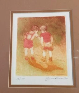 Joan Purcell Etching Print Boys Signed Numbered Professionally Framed - Picture 1 of 8