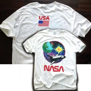 【New】NASA Men's【NASA USA Flag & Space Shuttle Logo Graphic T-Shirt】White @M - Picture 1 of 10