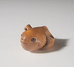 Vintage Japanese Netsuke Fugu Puffer Fish Signed Kanji Mark - Picture 1 of 5