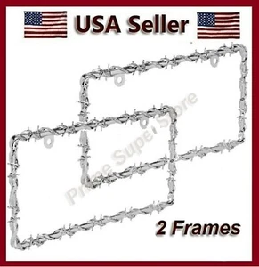 NEW CHROME METAL BARBED WIRE LICENSE PLATE FRAME CAR/AUTO/TRUCK/SUV BARB  - Picture 1 of 2