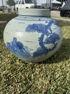 Jarrón de porcelana vintage de arte chino azul y blanco hecho en Corea - Imagen 1 de 7