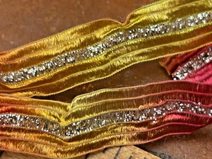metallic ribbon trim 5/8" silver yellow pink 10yds made in Turkey - Picture 1 of 3