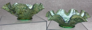 2 Imperial Glass Open Rose Green Carnival Glass Dish - Picture 1 of 16
