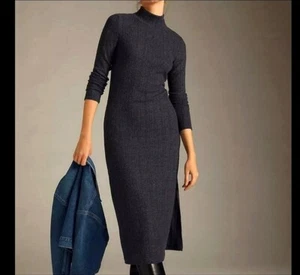 Anthropologie Daily Practice Turtleneck Side-Slit Midi Dress long sleeves Small - Picture 1 of 5
