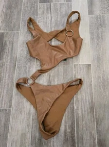 Neu mit Etikett Mode Nova Wavey Sommer Kunstleder Cutout Badeanzug Schokolade Größe Small - Bild 1 von 5