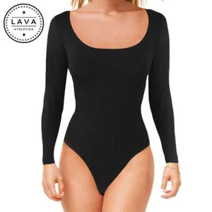 Women One Pieces Square Neck Long Sleeve Jumpsuit Sexy Slim Fit Thong Bodysuit - Picture 1 of 16