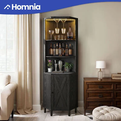 Corner Cabinet Wine Liquor Rack Storage Doors Home Bar Glass Holder Display LED - Image 1 of 4