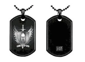 J144 Armadura de Dios Etiqueta Perro Collar Acero Inoxidable Negro Un Momento en el Tiempo - Imagen 1 de 7