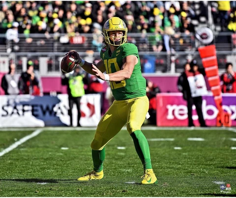 Justin Herbert Oregon Ducks Green Jersey Throwing 20" x 24" Photo - Fanatics Cover