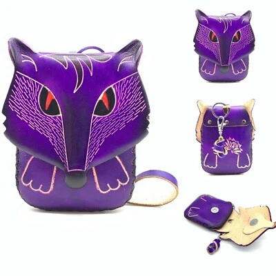 Monedero de zorro animal 3D de cuero genuino vintage con correa de muñeca extraíble  Foto 1 de 4