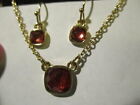 AVON Colorful Pedant Necklace & Earrings Set In Pink Goldtone/Faux Stones 