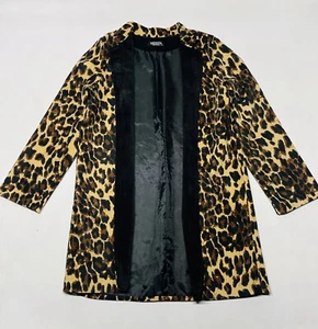 Leopard Animal Print Corduroy Open Drape Cardigan Jacket M Lagenlook Fall Fran - Picture 1 of 15