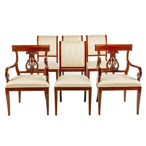 Set of 6 KINDEL National Trust Mahogany Federal Style Dinning Chairs Silk Cover