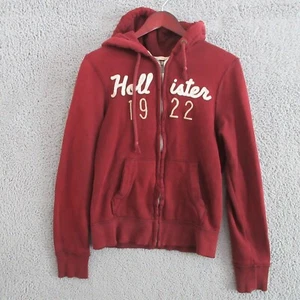 Vintage Hollister Hoodie Womens Small Red Full Zip Jacket Y2K Distressed - Picture 1 of 12