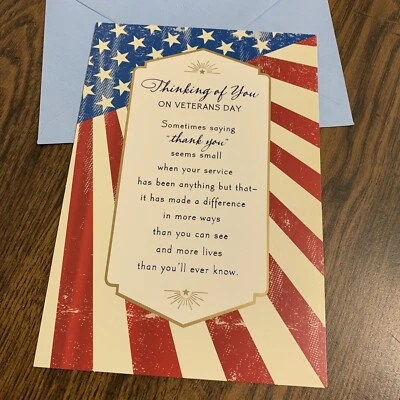 Veteran’s Day Thinking Of You God Bless You 5.5”x”x8” Religious Greeting Card - Image 1 of 4