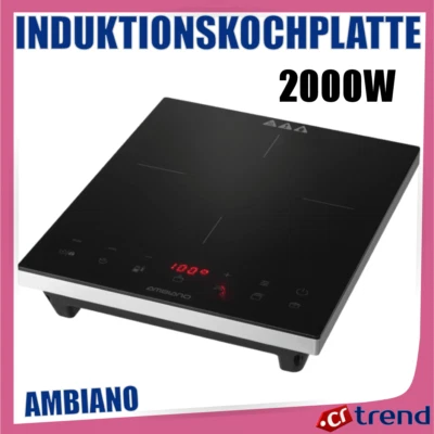 AMBIANO Induction Hob 2000W LED Touch, 7 Programmes, Child Lock - Image 1 of 2