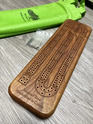 Michaud Toys Cribbage Set Hand Made In Canada Wood Board Game With Pins - Image 1 of 4