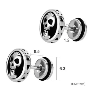 Men Punk Silver Fashion Jewelry Skull Earrings Stainless Steel Stud Ear Plug 1PC - Picture 1 of 8