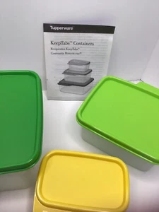 TUPPERWARE 6588 6590 6592 SET 3 PZ CONTENITORI TENERE LINGUETTE VERDE KIWI GIALLO Nuovo - Foto 1 di 3