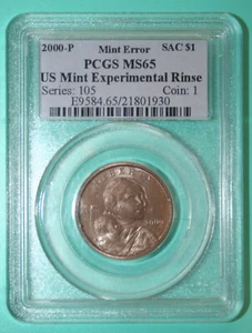 2000 P Experimental Rinse Sacagawea Dollar Mint Error - PCGS MS 65 - SAC $1 - Picture 1 of 4