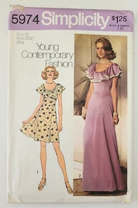 70s Simplicity Sew Pattern 5974 Misses Dress Ruffles Back Zipper Size 10 UNCUT - Picture 1 of 3