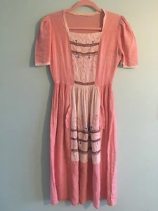 1930s 1940s Cottagecore Linen Folk Embroidered Midsommar Dress Pastel Small - Picture 1 of 10