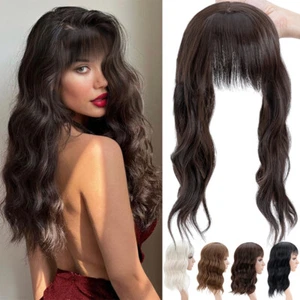 14IN Hair Toppers for Thinning Hair Long Curly Wavy with Curtain Bangs for Women - Picture 1 of 20