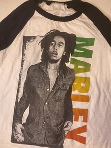 Bob Marley T-Shirt  Small Long Sleeve Brown 70s Graphic Tee - Picture 1 of 4