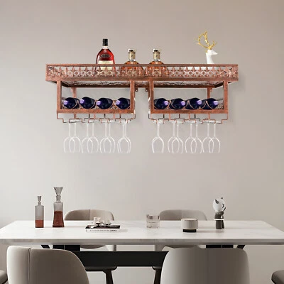 3 Tier Wall Mount Wine Rack,Iron Hanging Glass Holder Storage Shelf Bronze - Image 1 of 4