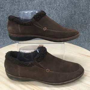 Lands End Shoes Womens 9.5 Shearling Slip On Loafers Flats Brown Suede Stretch - Picture 1 of 11