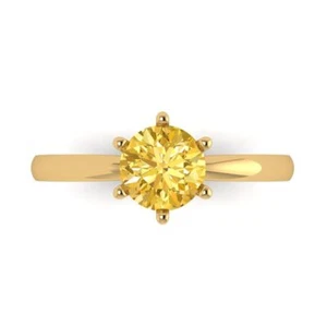 1ct Round Cut Yellow Gem Designer Statement Bridal Classic Ring 14k Yellow Gold - Picture 1 of 11