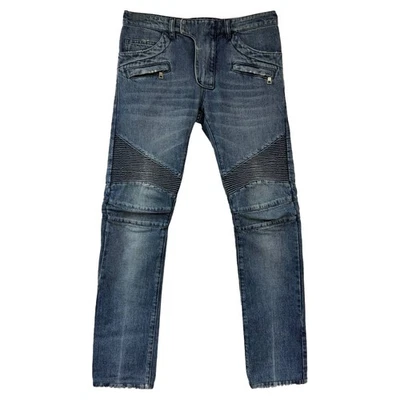 Jeans de motociclista Balmain slim fit azul algodão denim - Imagem 1 de 4