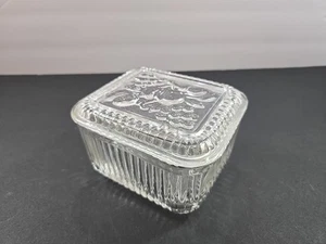Vintage 1940er Federal Glas klar Kühlschrank Schale geprägt Gemüse Deckel 5" Quadrat - Bild 1 von 11