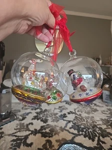 Kirkland Kristall Glas Kugel Ornamente 3er Set Schneemann, Weihnachtsmann, Rentier 5" - Bild 1 von 6