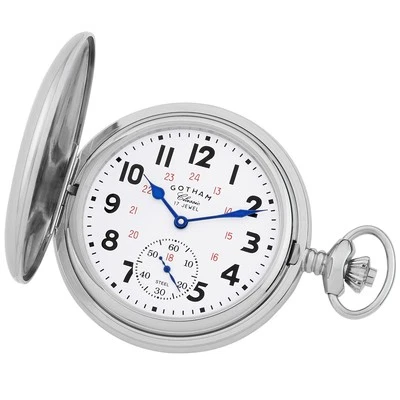 Gotham Men's Chrome Plated Double Hunter 17 Jewel Mechanical Pocket Watch - Image 1 of 4