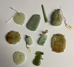 10 Stück (10) verschiedene geschnitzte Jade Stücke/Anhänger Hetian weiß grün - Bild 1 von 4