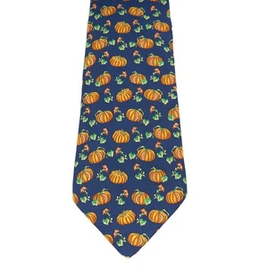 Hermes Men's Silk Tie Blue Pumpkin Pattern Halloween Fall Classic France 7519 IA - Picture 1 of 11