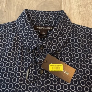 Michael Kors Herren Small 100% Leinen Slim Fit Kurzarm Button Down Hemd Blau - Bild 1 von 8