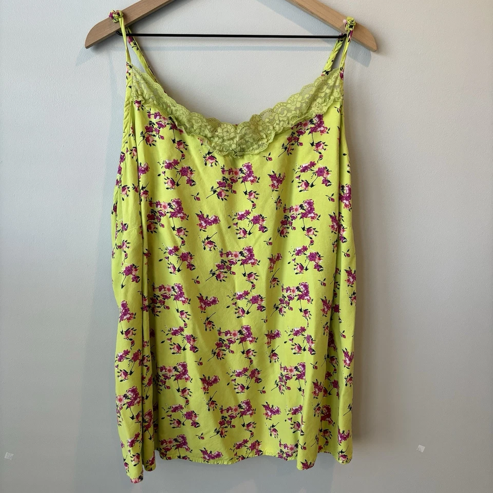 Cacique Pajama Set 30/32 Lace Plus Cami Shorts Green Floral 5X Cottage Coquette - Image 1 of 4