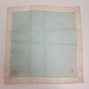 Vintage Irish Cotton Handkerchief Hanky Light Green With Ivory Lace Edging - Picture 1 of 11