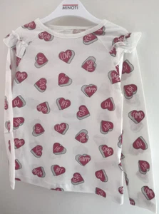 4-5 Years Cream With Red Heart Design & Frill On Shoulders Long Sleeved T-Shirt - Picture 1 of 4