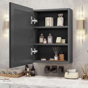 Schwarz Bad Spiegelschrank Wandspiegel Badeschrank Badezimmerspiegel 40x53x9.5cm - Bild 1 von 15