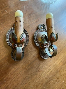 Antique Wall Sconces Polychrome Finish - Picture 1 of 7