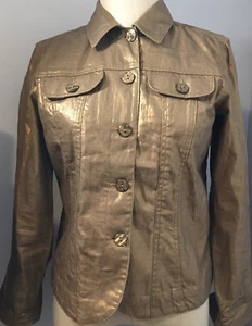 Coldwater Creek Irridescent Gold Imported Fabric Button Front Short Jacket PXS - Picture 1 of 6