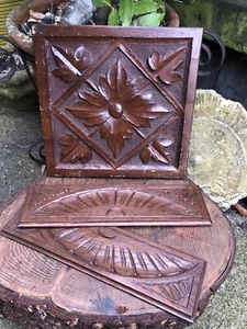 Antique Carved wood floral panels plaques architectural fragments appliques - Picture 1 of 8