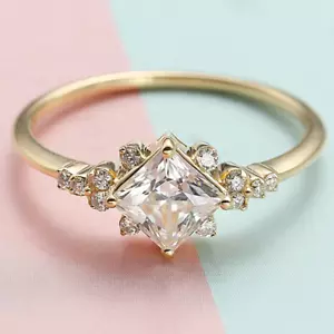 2.4 TCW Princess Moissanite Vintage Style Engagement Ring 14k Yellow Gold Plated - Picture 1 of 12
