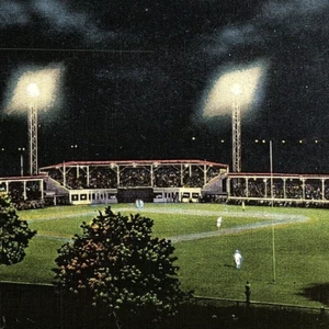 c1950 American Rolling Mill Co ARMCO Baseball Field Night Postcard Middletown OH - Imagen 1 de 3