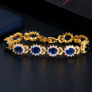 Bracelet feuille de fleurs plaqué or jaune bleu ovale zz bracelet pour femmes fiançailles