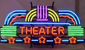 Theater Neon Sign Light 24x20 Store Wall Hanging Nightlight Real Glass Tube Art - Picture 1 of 1