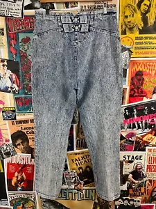 Vintage 80s-90s Acid Wash Bow Cristina Denim Jeans 33x30 Mom Jeans Size 16 - Picture 1 of 14